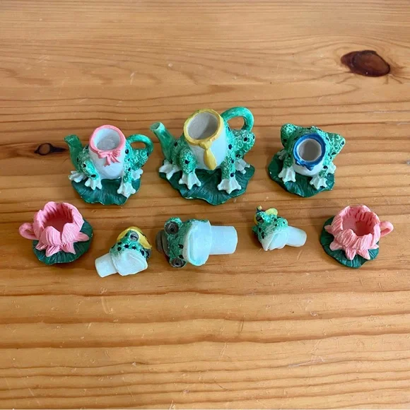 Vintage Miniature Frog Pond Tea Set 9 piece fairy garden doll - Picture 5 of 8